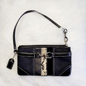 Coach Hampton Black Signature/Snakeskin Wristlet